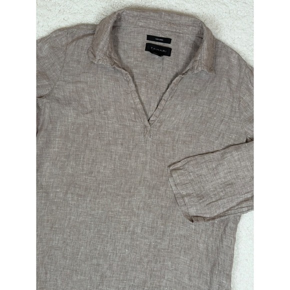 Tahari Tops - Tahari Sz S Linen V-Neck 3/4 Sleeve Top Side-Button Pullover Lagenlook